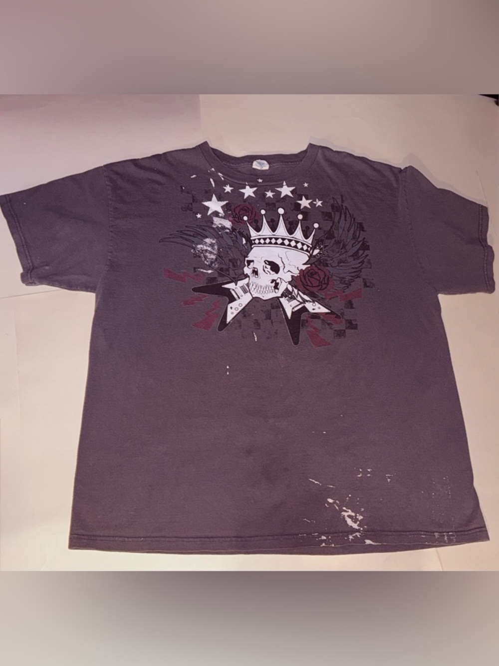 Vintage Delta Pro Weight Thrashed Skull Guitar Tee XL